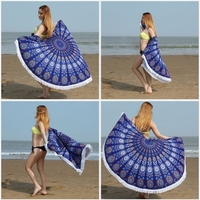 150cm Durchmesser runde indische Mandala Strand Handtuch Wand hängende Tapisserie Matte Picknick Decke Strand Schal mit Fransen Quasten für Urlaub Reise