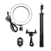 16 cm LED Video Video Ring Lampe Dimmbar 3 Beleuchtungsmodi USB-Stromversorgung mit Kugelkopfadapter Telefonhalter 210 cm Stativständer Drahtloser Fernauslöser