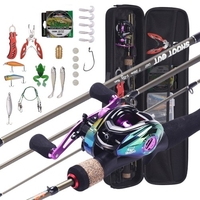 1, 8 m-2, 1 m tragbare Angelrute + Baitcasting-Rolle Angelrad Hard Soft Lure Line Angel-Tackle-Bag-Set Kit Tragbares Angel-Set für das Reisefischen