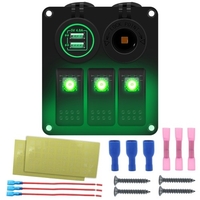 3-fach wasserdichtes Marineboot-Wippschalterfeld mit blauer / roter / grüner LED-Hintergrundbeleuchtung 4, 8 V Dual-USB-Ladegerät + Stromversorgungsbasis für Auto-SUV-Marine-RV-LKW-Wohnmobilboot