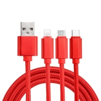 3 in 1 geflochtenes Nylon-USB-Kabel mit Blitz- / Typ-C- / Micro-USB-Anschluss Hochfestes Ladekabel für iOS- / Android-Telefone Mehrere Geräte