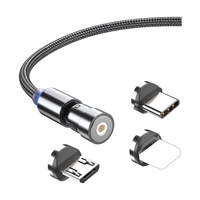 3-in-1-Magnet-Ladekabel Geflochtenes Nylon-Ladekabel mit LED-Licht Kompatibel mit iOS-/Micro-USB-/Typ-C-Geräten