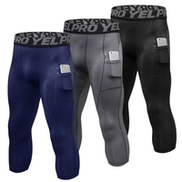 3 Packungen Herren High Waist Yoga Hose Quick Dry Sporthose Fitness Leggings Trainingshose mit Tasche