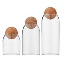 3 STÜCKE Glas Vorratsbehälter Gläser Transparente Vorratsbehälter mit Luftdichter Verschluss Holzdeckel Kugel für Getreide Tee Kaffee Zucker Nüsse Mehl