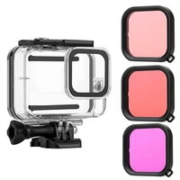 Action Kamera Wasserdichtes Gehäuse + 3 Stück Filter (Rot / Lila / Pink) Set Unterwasser 45M