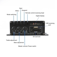 AK370 12V Mini Audio Endverstärker BT Digital Audio Receiver AMP USB Speicherkarten Slot MP3 Player FM Radio LCD Display mit Fernbedienung Dual Channel 20W + 20W Bass Höhen Lautstärkeregler für den Heimgebrauch