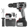 Akku-Bohrschrauber 21V 4.0A Batterie Maximales Drehmoment 200N.m 1/2 Zoll Metall Keyless Chuck 20 + 3 Position 0-1550RMP Schlagschrauber mit variabler Geschwindigkeit Hammerbohrer mit Kunststoff-Werkzeugkasten