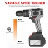 Akku-Bohrschrauber 21V 6.0A Batterie Maximales Drehmoment 200N.m 1/2 Zoll Metall Keyless Chuck 20 + 3 Position 0-1550RMP Schlagschrauber mit variabler Geschwindigkeit Hammerbohrer mit Kunststoff-Werkzeugkasten
