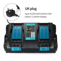 Akku-Ladegeräte für Elektrowerkzeuge DC18RD-Schnellladegerät mit zwei Anschlüssen Geeignet für Makita 4A 120W-Akkus mit 7, 2 bis 18 V Netzteil