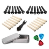 Akustik-Folk-Gitarren-Zubehör-Kit mit 24-teiligen Bridge-Pins + 3-teiligen Celluloid-Picks (zufällige Farblieferung) + 1 Bridge-Pin-Abzieher + 1 Metall-Aufbewahrungsbox