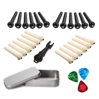 Akustik-Folk-Gitarren-Zubehör-Kit mit 24-teiligen Bridge-Pins + 3-teiligen Celluloid-Picks (zufällige Farblieferung) + 1 Bridge-Pin-Abzieher + 1 Metall-Aufbewahrungsbox