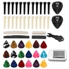 Akustisches Folk-Gitarren-Zubehör-Kit mit Bridge-Pins + Gitarrenmuttern + Celluloid-Picks + Gitarren-Pick-Haltern + Bridge-Pin-Puller