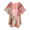 Alte Frauen Chiffon Kimono Geometrie Print Hälfte Fledermaus Ärmel lose schiere Cardigan Oberbekleidung Bluse rot