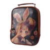 Alte Frauen Rucksack PU Leder bunte Print Student School Bag Handtasche braun Mädchen mit Kaninchen-Ohr