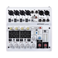 Ammoon AM-6R 8-Kanal-Soundkarte Digitaler Audio-Mixer Mischpult Eingebauter 48V Phantomspeisung Powered by 5V Power Bank mit Netzadapter USB-Kabel für die Aufnahme von DJ Network Live Broadcast Karaoke