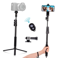 Andoer 54-Zoll ausziehbarer Selfie-Stick Stativständer Aluminiumlegierung mit abnehmbarem Desktop-Stativ Telefonhalter Sportkamerahalter Adapter Fernauslöser Kompatibel mit iPhone und Android-Handys für Selfie Group Photo Live Video