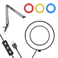 Andoer 6-Zoll-LED-Ringlicht-Kit mit 1 * 5600K USB-Ringlicht + 1 * Metallhalterung für Schreibtischmontage + 1 * flexibler Kugelkopf + 4 * Farbfilter (Rot / Gelb / Blau / Grün) für Live-Streaming Online-Unterricht Videokonferenz-Beleuchtungsprodukt Foto