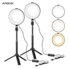 Andoer 6-Zoll-LED-Ringlicht-Kit mit 2 * Ringlicht 3200K-6500K Dimmbar mit USB-Stromversorgung + 2 * Desktop-Stativ + 2 * flexibler Metallkugelkopf für Live-Streaming Online-Unterricht Videokonferenzbeleuchtung Produktfotografie