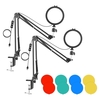 Andoer 6-Zoll-LED-Videoleuchte-Kit in runder Form,  einschließlich 1 * 5600K USB-LED-Fülllicht mit Kaltschuhhalterung + 1 * Metall-Lichtstativ für Tischmontage + 1 * Flexibler Metallkugelkopf + 4 * Farbfilter (Rot / Gelb / Blau / Grün) für Live-Stream