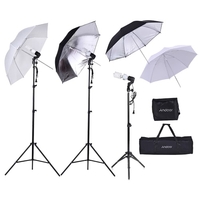 Andoer Foto-Studio-Installationssatz 2 * 2m heller Standplatz + 3 * 45W Birne + 2 * 83cm Translucent weißer weicher Regenschirm +2 * 83cm Schwarzer u. Silberner Regenschirm + 1 * 80cm heller Standplatz + 3 * Birnen-Schwenksockel mit 1 Birnen-Aufbewahrung