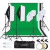 Andoer Fotografie-Kit 1, 8 * 2, 7 m Schwarz-Weiß-Grün-Baumwollhintergrund 3 Stück Fischähnliche Halterungsclip 1 Stück 60 cm 5in1 Fotografiereflektor 2 Stück 33 Zoll weißer weicher Lichtschirm 2 Stück 50 cm * 70 cm Softbox mit Einzelbirnenhalter 2 S