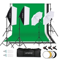 Andoer Fotografie-Kit 1, 8 * 2, 7 m Schwarz-Weiß-Grün-Baumwollhintergrund 3 Stück Fischähnliche Halterungsclip 1 Stück 60 cm 5in1 Fotografiereflektor 2 Stück 33 Zoll weißer weicher Lichtschirm 2 Stück 50 cm * 70 cm Softbox mit Einzelbirnenhalter 2 S