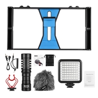 Andoer Handheld Smartphone Video Rig Telefon Stativhalterung Stabilisator + Dimmbare LED Licht + Mikrofon