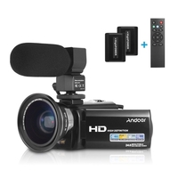 Andoer HDV-201LM 1080P FHD Digitale Videokamera Camcorder DV-Recorder 24MP 16-fach Digitalzoom 3, 0-Zoll-LCD-Bildschirm mit 2 Akkus + 0, 39-fachem Weitwinkelobjektiv + externem Mikrofon
