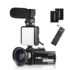Andoer HDV-201LM 1080P FHD Digitale Videokamera Camcorder DV-Recorder 24MP 16-facher Digitalzoom 3, 0-Zoll-LCD-Bildschirm mit 2 wiederaufladbaren Batterien + 0, 39-faches Weitwinkelobjektiv + externes Mikrofon + externes Mini-LED-Licht