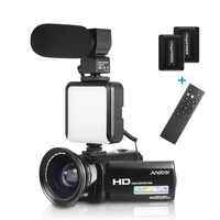 Andoer HDV-201LM 1080P FHD Digitale Videokamera Camcorder DV-Recorder 24MP 16-facher Digitalzoom 3, 0-Zoll-LCD-Bildschirm mit 2 wiederaufladbaren Batterien + 0, 39-faches Weitwinkelobjektiv + externes Mikrofon + externes Mini-LED-Licht