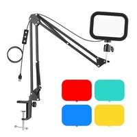 Andoer PH-04 Kompaktes LED-Videobeleuchtungs-Kit,  einschließlich 1 * 5600K USB LED-Fülllicht + 1 * Metallständer für Tischmontage + 1 * Flexibler Metallkugelkopf + 4 * Farbfilter (Rot/Gelb/Blau/Grün) für Live-Streaming-Online-Unterricht Produktfotog