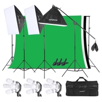 Andoer Photo Studio Lighting Kit 3pcs 50 * 70cm Softbox 12pcs 45W Birne 3pcs 4in1 Lampenfassung 3pcs 2m Lichtstand 1pc Freischwinger 1, 6m * 3m Black & White & Green Backdrop 1pc 2m * 3m Backdrop Stand 3pcs Spring Clamp 1 Carrying Bag