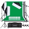 Andoer Photography Kit 1.8 * 2.8M Schwarz Weiß Grün Polyester Baumwolle Hintergrund 3St. Fischähnlicher Montageclip 2Stk. 50cm * 70cm Softbox mit 4-Zoll-Lampenfassung 1St. 50cm * 70cm Softbox mit Einzelbirnenfassung 9St. 135W Glühbirne 1St. Auslegerar