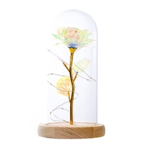Galaxy Gold Rose Blume Geschenke Blau Künstliche Blume Rose in Glas Dome mit Bunte LED Licht