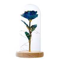 Galaxy Rose Blume Geschenke Blau Künstliche Blume Rose in Glas Dome mit Bunte LED Licht