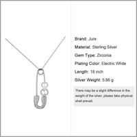 JURE S925 feste Sterlingsilber-Ketten-Halskette Pin-förmigen Die One Schmuck mit zwei Perlen Zirkonia 18 Zoll