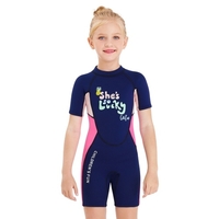 Mädchen Kurzer Neoprenanzug Einteiliger Shorty Diving Badeanzug mit Reißverschluss Schnelltrocknender Kurzarm-Surfanzug für Wassersport