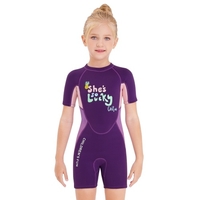 Mädchen Kurzer Neoprenanzug Einteiliger Shorty Diving Badeanzug mit Reißverschluss Schnelltrocknender Kurzarm-Surfanzug für Wassersport