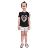 Mädchen-T-Shirts nette Herz-Förmige Pailletten-Baumwollsommer-schulterfreie beiläufige Kinderoberseiten-Kinderkleidung schwarz für 3-8T