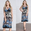 Plus Size Frauen Midi Kleid Geometrisch Print Deep V-Ausschnitt Ärmellos Elastische High Taille Elegant Party Kleider