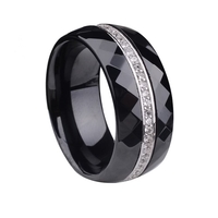 Polierte Nano-Keramik-Dome Ring mit S925 Sterlingsilber & CZ Diamant eingebettet weiß Gold galvanisch Größe 6 7 8 8mm breit