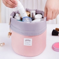 Portable Travel Barrel Tragetasche Große Kosmetiktaschen Make-up Kulturbeutel Aufbewahrungstasche mit Kordelzug Taschen Rosa