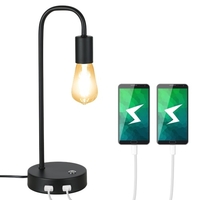 Tomshine Industrie-Tischlampe mit zwei USB-Ladeanschlüssen Stufenlos dimmbare Vintage Nachttischlampe für Schlafzimmer Wohnzimmer (Glühbirne enthalten)