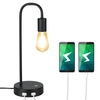 Tomshine Industrie-Tischlampe mit zwei USB-Ladeanschlüssen Stufenlos dimmbare Vintage Nachttischlampe für Schlafzimmer Wohnzimmer (Glühbirne enthalten)