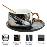 Tooarts Kaffeetasse und Untertasse Set Keramik Teetasse Geschenkverpackung 304 Stahllöffeltassen für Büro oder Zuhause mit 4 Farben