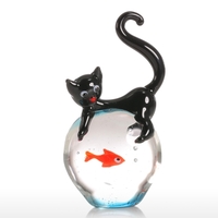 Tooarts Katze und Goldfisch Geschenk Glas Ornament Tierfigur Handblown Home Decor