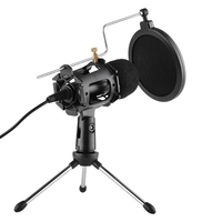Video-Mikrofon-Kit mit Mini-Mikrofon-Stativ Shock Mount Pop Filter Windschutzscheibe USB-Adapterkabel 3, 5 mm TRS-Stecker