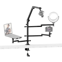 VIJIM LS21 Tabletop Live Broadcast Galgenarm Mehrarm-Tischhalterung mit 4 flexiblen Armen zur Montage von Mikrofon,  DSLR-Kamera,  Telefonclip,  LED-Videoleuchte,  Tablet für Live-Streaming,  Online-Unterricht,  Chatten,  Spielen