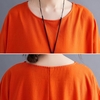 Vintage Frauen Baumwolle Leinen Kleid gespleißt O-Ausschnitt Kurzarm Tasche lockeres Kleid