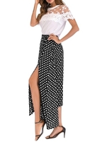 Vintage Frauen hohe Taille Polka Dot Maxi Kleid Seitenschlitz asymmetrischen Hem Sommer Retro langen Rock